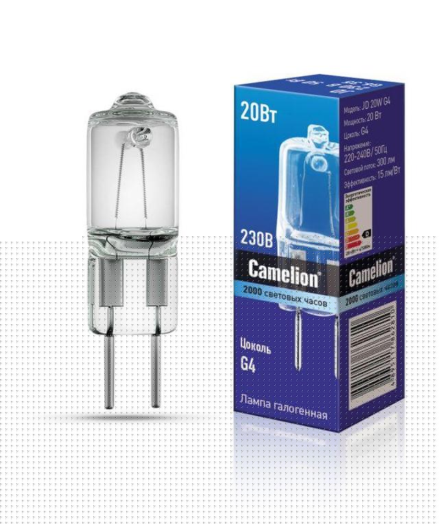 Лампа галогенная JD 20Вт капсула g4 3000К 240В g4 Camelion 10405