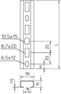 Рейка профильная 30х15 L1000 C30 L 1M FT (дл.1м) OBO 1109863