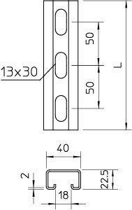 Профиль С-образный 40х22.5 L2000 сталь 2мм CPS 4L 2M FT гор. оцинк. OBO 1121979