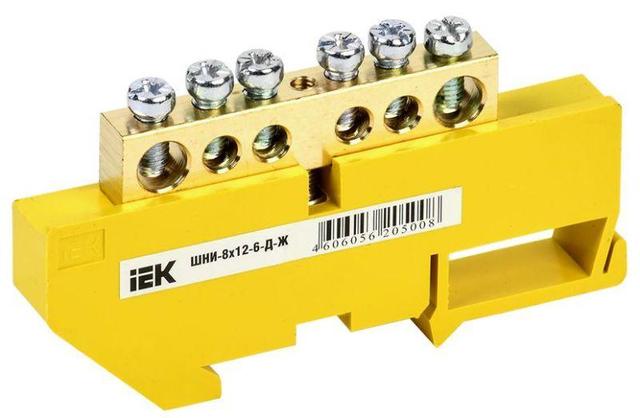 Шина PE "земля" на DIN-изол. ШНИ-8х12-6-Д-Ж IEK YNN10-812-6D-K05