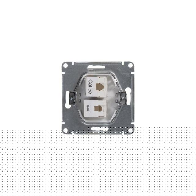 Розетка компьютерная + телефонная 2-м СП Glossa RJ45 + RJ11 кат.5E механизм бел. SE GSL000185