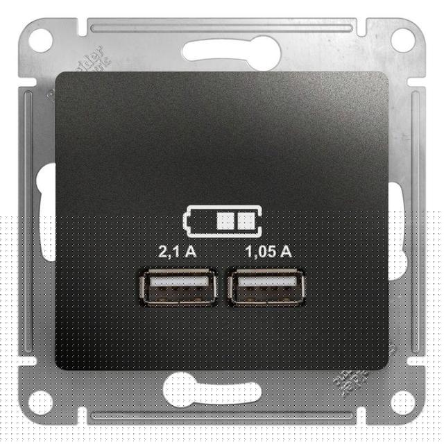 Розетка USB 2-м СП Glossa тип A+A 5В/2100мА 2х5В/1050мА механизм антрацит SE GSL000733
