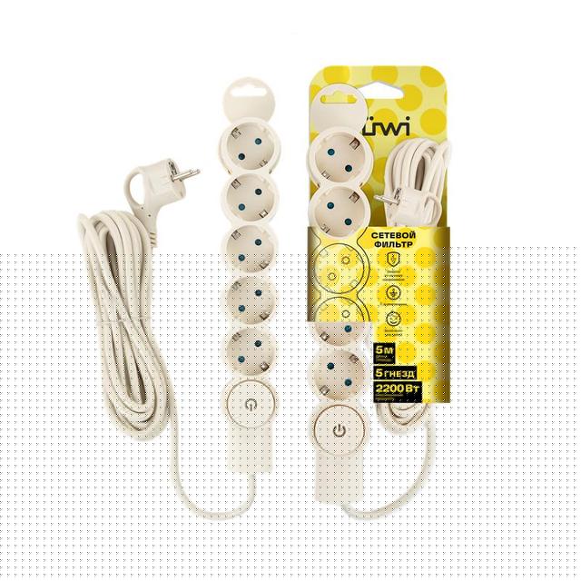 Фильтр сетевой 5х5м с/з с выкл 2кВт 10А/2 сл. кость Duwi 32573 4