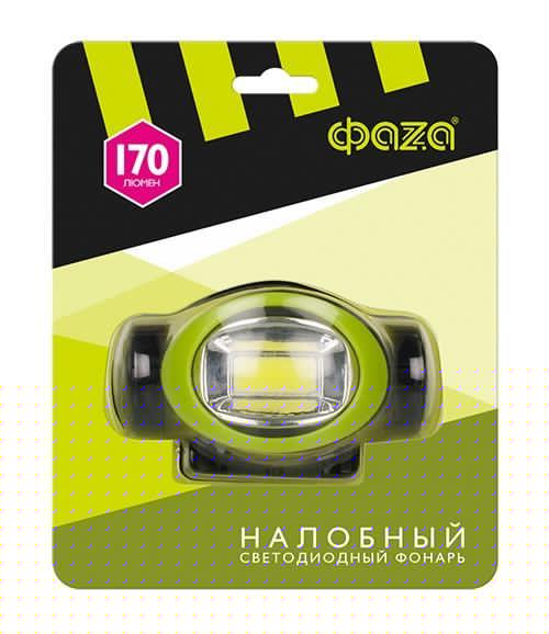 Фонарь налобный H5-L3W-gn 3Вт COB 170лм 7500К 100%/50%/мигающий 3хAAA (не входят в комплект) IP44 зел. ФАZА 5027534