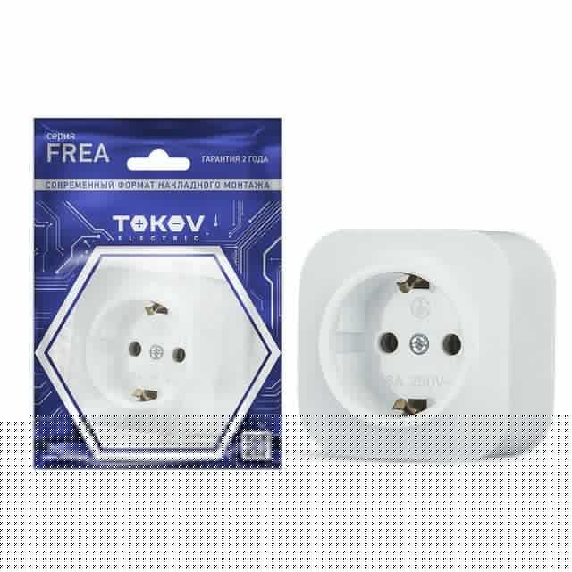 Розетка 1-м ОП Frea 16А IP20 250В с заземл. АБС-пластик бел. TOKOV ELECTRIC TKE-FR-R1Z-C01
