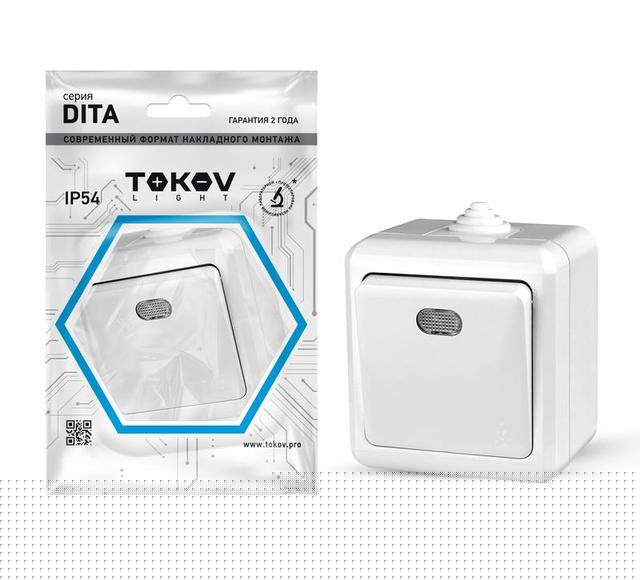 Выключатель 1-кл. ОП Dita IP54 10А 250В с индикацией бел. TOKOV ELECTRIC TKL-DT-V1I-C01-IP54