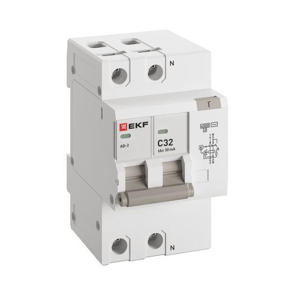 Выключатель автоматический дифференциального тока 2п 4мод. C 32А 30мА тип AC 4.5кА АД-2 PROxima EKF DA2-32-30-pro